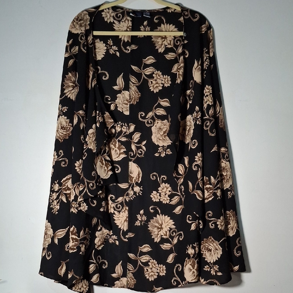 LizSport Floral Asymmetrical Wrap Skirt - Black and Tan Size 12